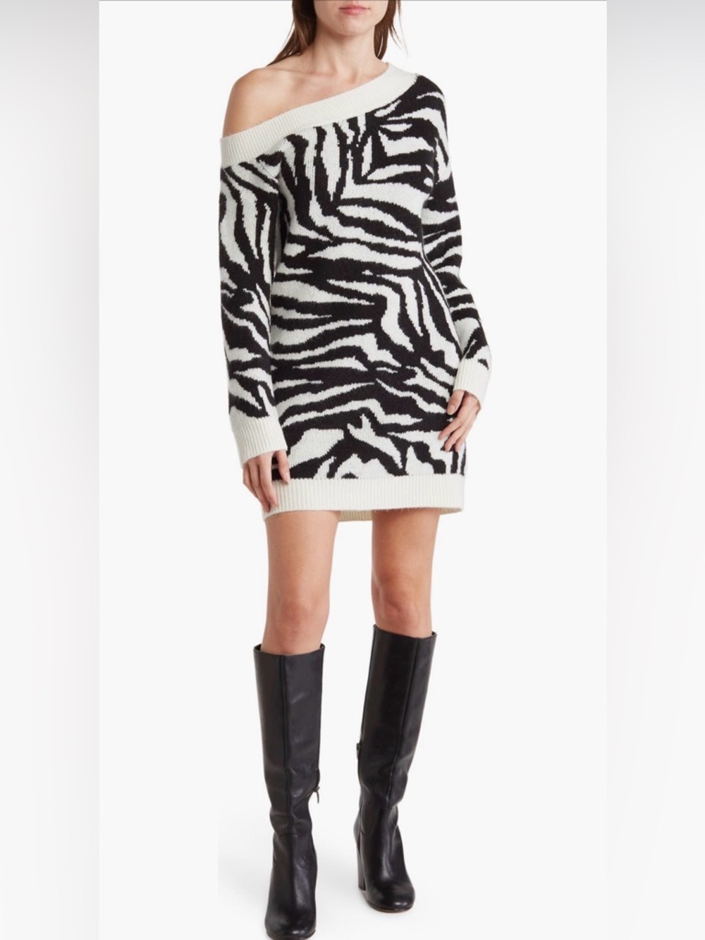 NWOT Steve Madden One Shoulder Jacquard Sweater Dress - Medium